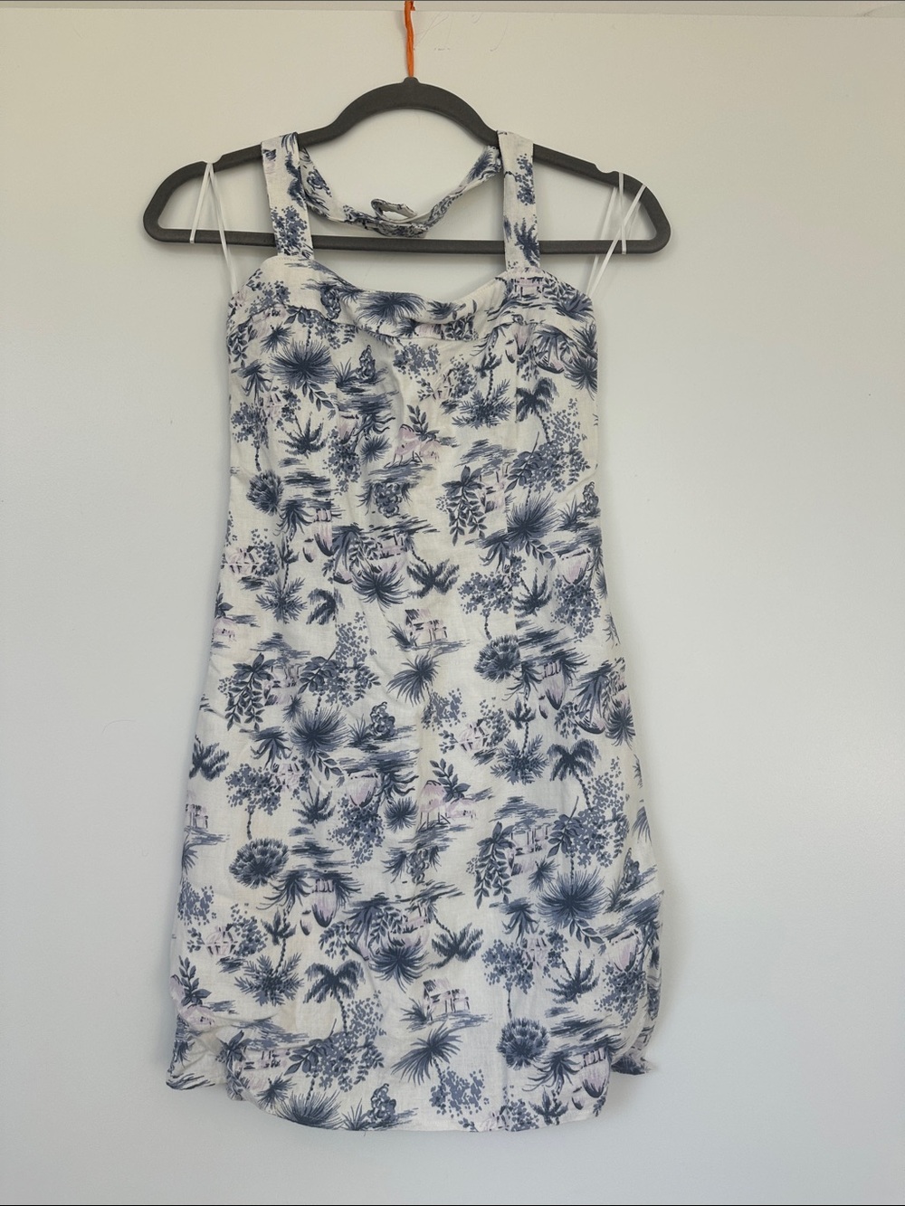 White and Navy Tropical Print Sundress - Picture 4 of 6